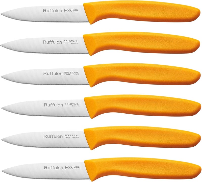 Ruffulon Paring Knife Fruit Knife Set (6 Pieces), Ultra Sharp Stainless Steel Vegetable and Fruit Knife with PP Plastic Ergonomic Handle for Cutting Fruits and Vegetables,Orange - Image 1